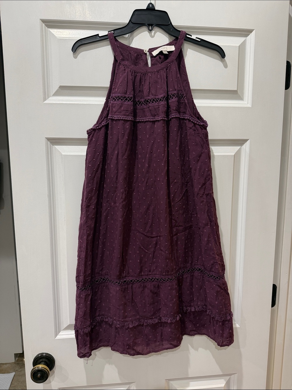 LOFT Plum Sleeveless Swiss Dot Tiered Sundress